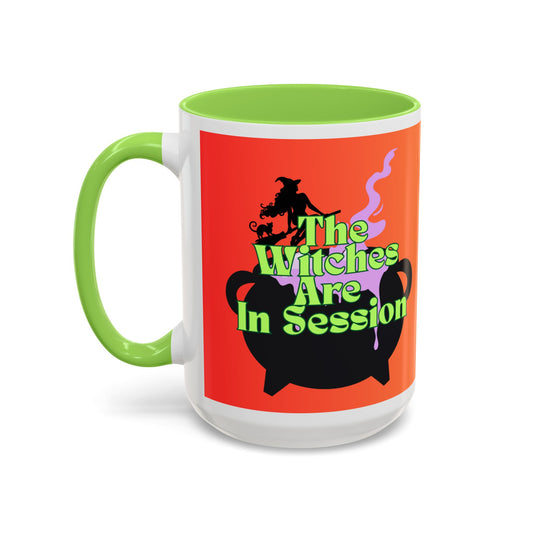 the witches are in session halloween mug